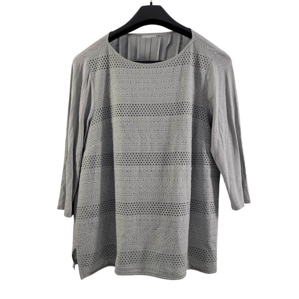 J. Jill Women's Gray Eyelet Embroidered  3/4 Sleeve Blouse Size XL 103124-0954